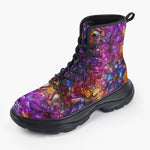 Casual Leather Chunky Boots Vibrant Pattern of Crystal Flowers