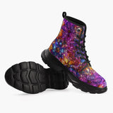 Casual Leather Chunky Boots Vibrant Pattern of Crystal Flowers