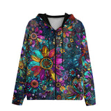 Men's Zip Up Hoodie Colorful Psychedelic Flower and Gemstones