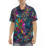 Men's Polo Shirt Colorful Psychedelic Flower and Gemstones