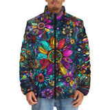 Down-Padded Puffer Jacket Colorful Psychedelic Flower and Gemstones