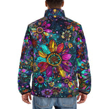 Down-Padded Puffer Jacket Colorful Psychedelic Flower and Gemstones