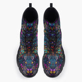 Casual Leather Chunky Boots Colorful Psychedelic Flower and Gemstones