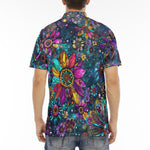 Men's Polo Shirt Colorful Psychedelic Flower and Gemstones