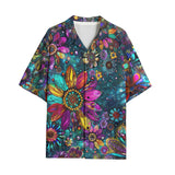 Hawaiian Shirt Colorful Psychedelic Flower and Gemstones