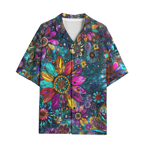 Hawaiian Shirt Colorful Psychedelic Flower and Gemstones