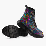 Casual Leather Chunky Boots Colorful Psychedelic Flower and Gemstones