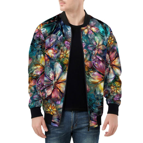 Bomber Jacket Crystal and Gemstone Flowers