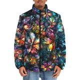 Down-Padded Puffer Jacket Crystal and Gemstone Flowers