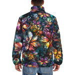 Down-Padded Puffer Jacket Crystal and Gemstone Flowers