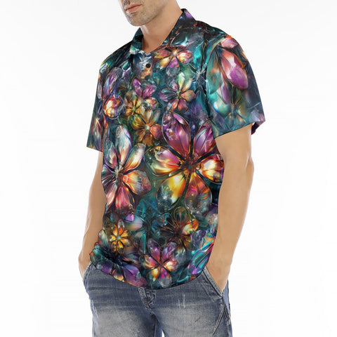 Men's Polo Shirt Crystal and Gemstone Flowers