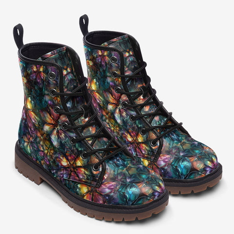 Leather Boots Crystal and Gemstone Flowers