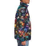 Down-Padded Puffer Jacket Crystal and Gemstone Flowers
