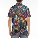Men's Polo Shirt Crystal and Gemstone Flowers