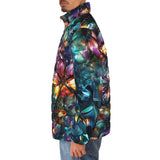 Down-Padded Puffer Jacket Crystal and Gemstone Flowers