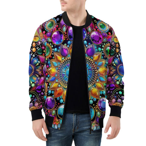 Bomber Jacket Shiny Gemstones Bright Colors Mandala