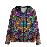 Men's Zip Up Hoodie Shiny Gemstones Bright Colors Mandala