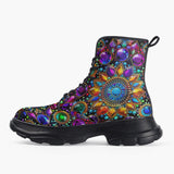 Casual Leather Chunky Boots Shiny Gemstones Bright Colors Mandala