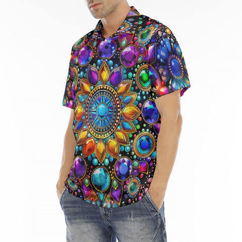 Men's Polo Shirt Shiny Gemstones Bright Colors Mandala