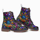 Leather Boots Shiny Gemstones Bright Colors Mandala