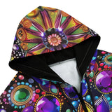 Men's Zip Up Hoodie Shiny Gemstones Bright Colors Mandala