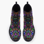 Casual Leather Chunky Boots Shiny Gemstones Bright Colors Mandala