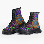 Casual Leather Chunky Boots Shiny Gemstones Bright Colors Mandala