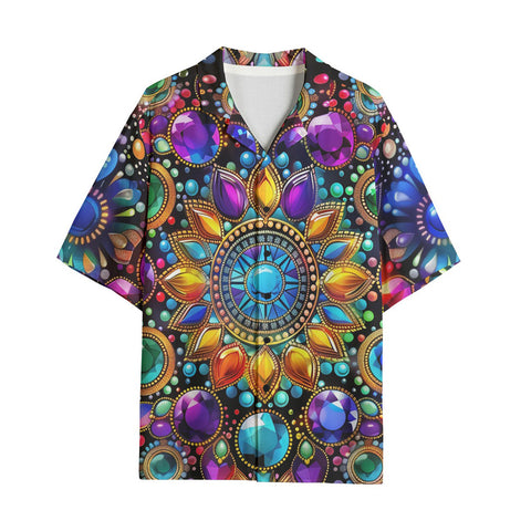 Hawaiian Shirt Shiny Gemstones Bright Colors Mandala