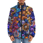 Down-Padded Puffer Jacket Vibrant Crystal and Gemstone Flowers
