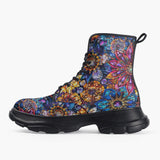 Casual Leather Chunky Boots Vibrant Crystal and Gemstone Flowers