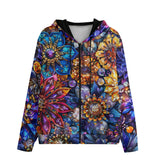 Men's Zip Up Hoodie Vibrant Crystal and Gemstone Flowers