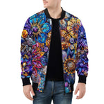 Bomber Jacket Vibrant Crystal and Gemstone Flowers