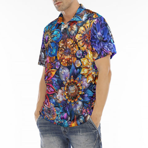 Men's Polo Shirt Vibrant Crystal and Gemstone Flowers