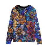 Men's Zip Up Hoodie Vibrant Crystal and Gemstone Flowers