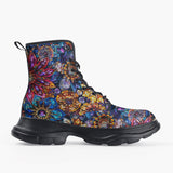 Casual Leather Chunky Boots Vibrant Crystal and Gemstone Flowers