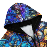 Men's Zip Up Hoodie Vibrant Crystal and Gemstone Flowers