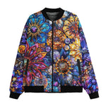 Bomber Jacket Vibrant Crystal and Gemstone Flowers
