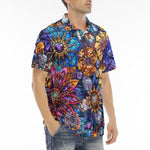 Men's Polo Shirt Vibrant Crystal and Gemstone Flowers