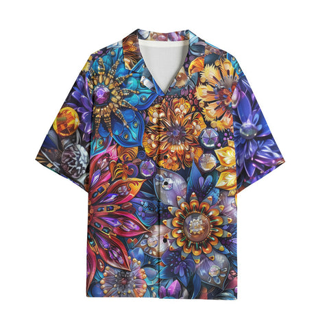 Hawaiian Shirt Vibrant Crystal and Gemstone Flowers