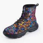 Casual Leather Chunky Boots Vibrant Crystal and Gemstone Flowers