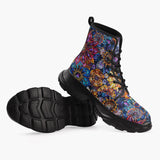 Casual Leather Chunky Boots Vibrant Crystal and Gemstone Flowers