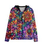 Men's Zip Up Hoodie Colorful Flower designs and Crystals