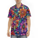 Men's Polo Shirt Colorful Flower designs and Crystals