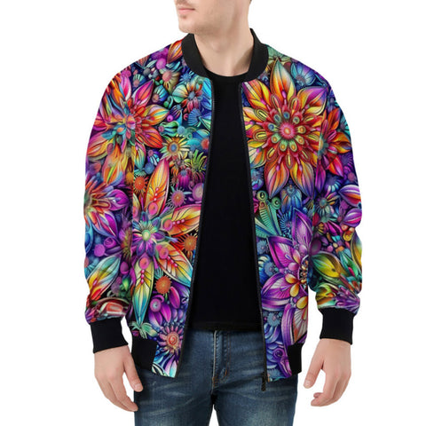 Bomber Jacket Colorful Flower designs and Crystals