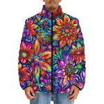 Down-Padded Puffer Jacket Colorful Flower designs and Crystals