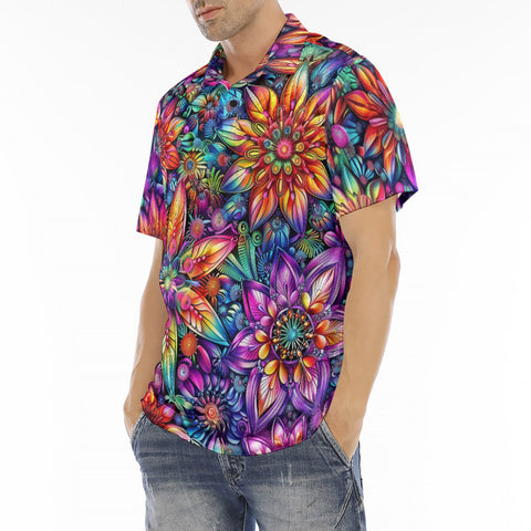 Men's Polo Shirt Colorful Flower designs and Crystals