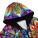 Men's Zip Up Hoodie Colorful Flower designs and Crystals