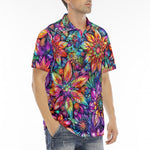 Men's Polo Shirt Colorful Flower designs and Crystals