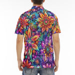 Men's Polo Shirt Colorful Flower designs and Crystals