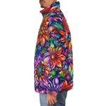Down-Padded Puffer Jacket Colorful Flower designs and Crystals